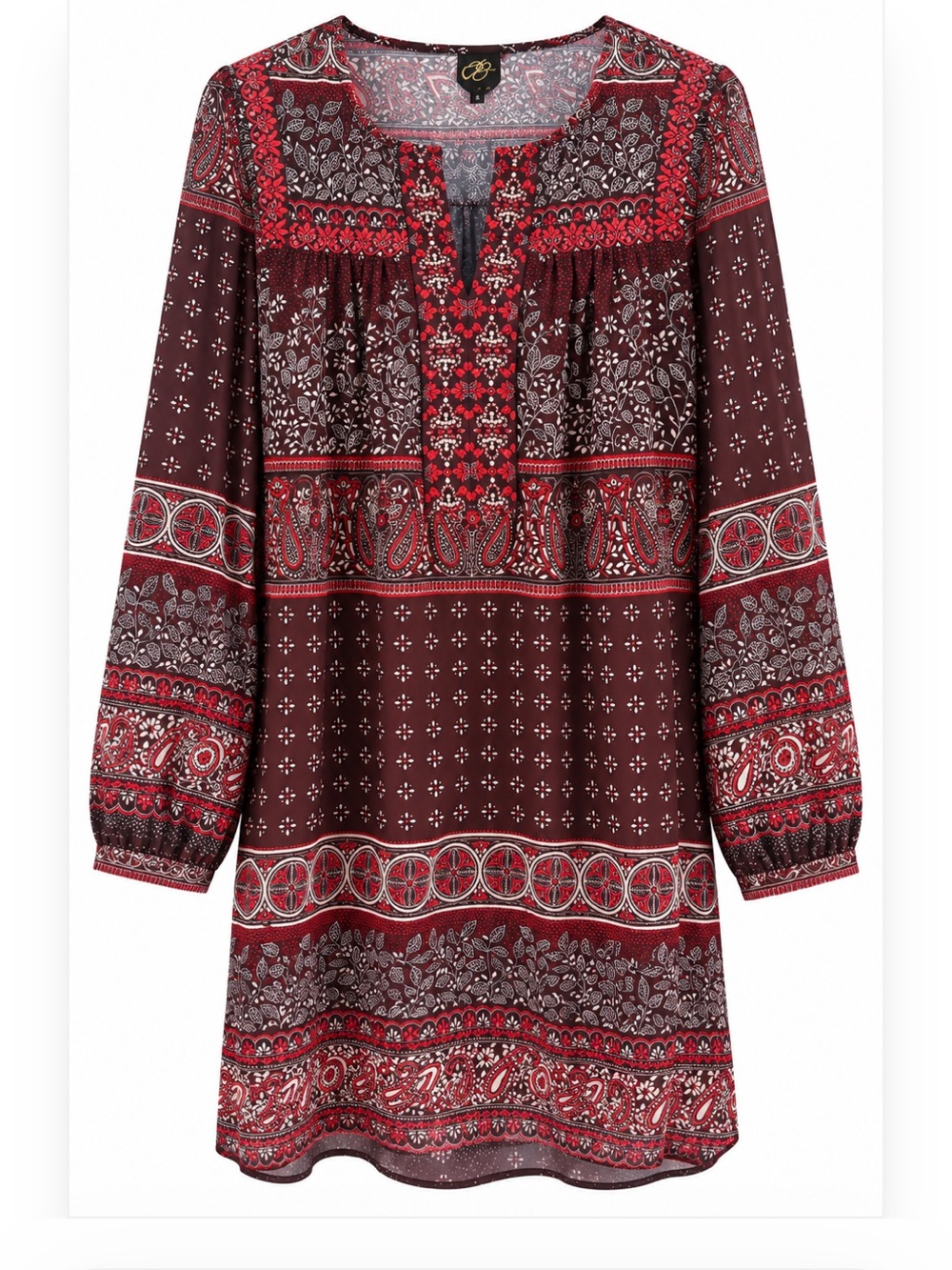 Anthropologie Burgundy Paisley Boho Tunic Dress